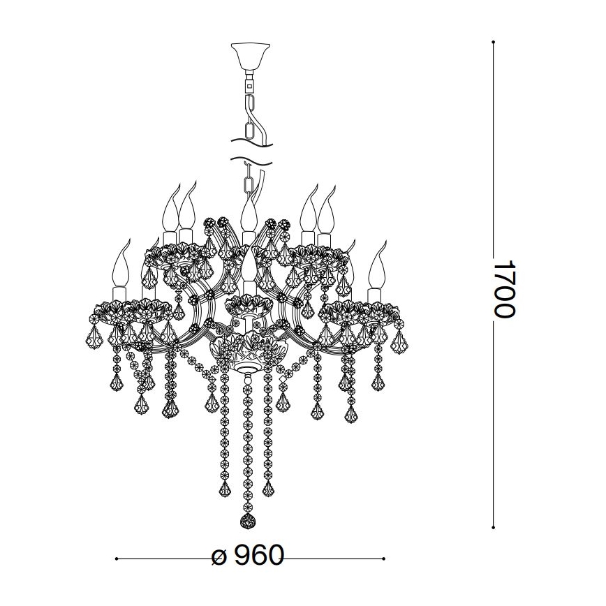 Ideal Lux - Suspension chaîne en cristal NAPOLEON 18xE14/40W/230V d. 96 cm doré