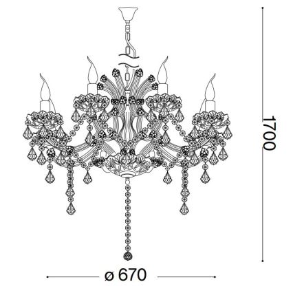 Ideal Lux - Suspension chaîne en cristal NAPOLEON 8xE14/40W/230V d. 67 cm doré
