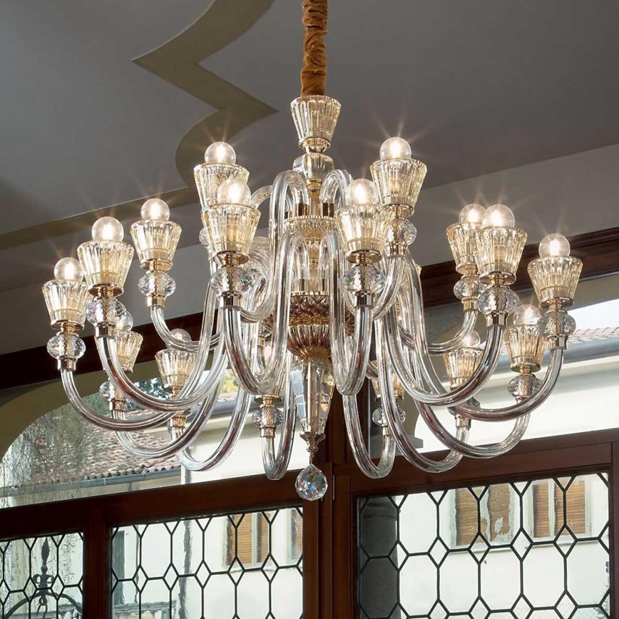 Ideal Lux - Suspension chaîne en cristal STRAUSS 18xE14/40W/230V d. 85 cm laiton