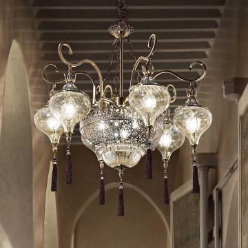 Ideal Lux - Suspension chaîne HAREM 9xE27/60W/230V d. 75 cm laiton