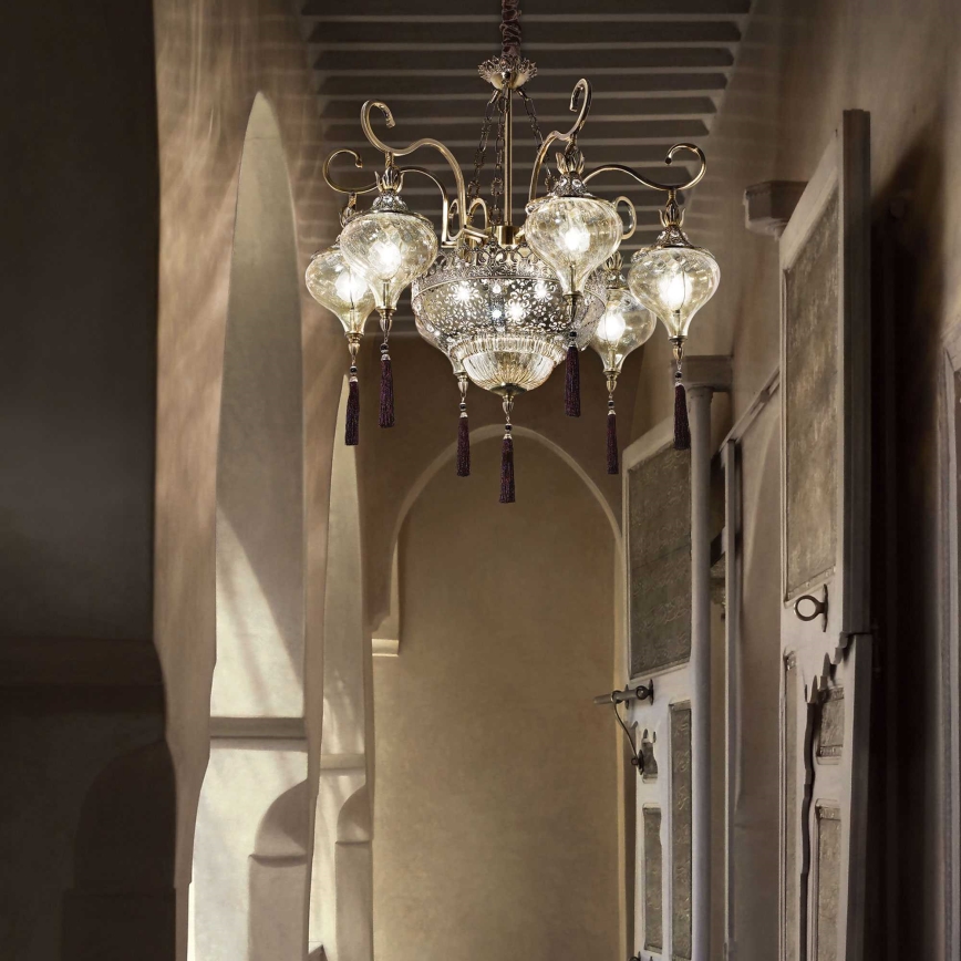 Ideal Lux - Suspension chaîne HAREM 9xE27/60W/230V d. 75 cm laiton