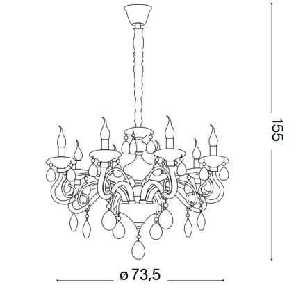 Ideal Lux - Suspension chaîne en cristal NEGRESCO 8xE14/28W/230V d. 73,5 cm doré