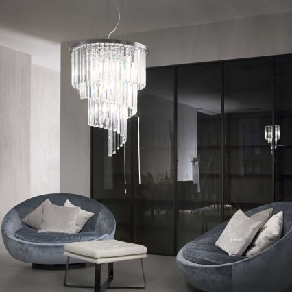 Ideal Lux - Suspension filaire en cristal CARLTON 12xE14/40W/230V d. 50 cm chrome brillant