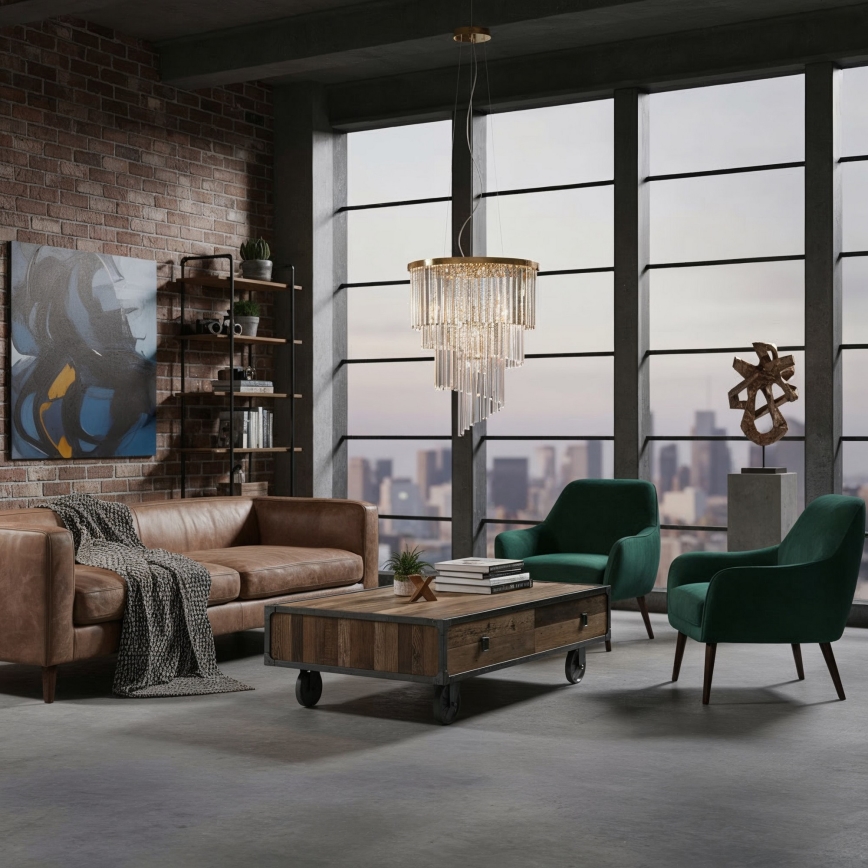 Ideal Lux - Suspension filaire en cristal CARLTON 12xE14/40W/230V d. 50 cm doré