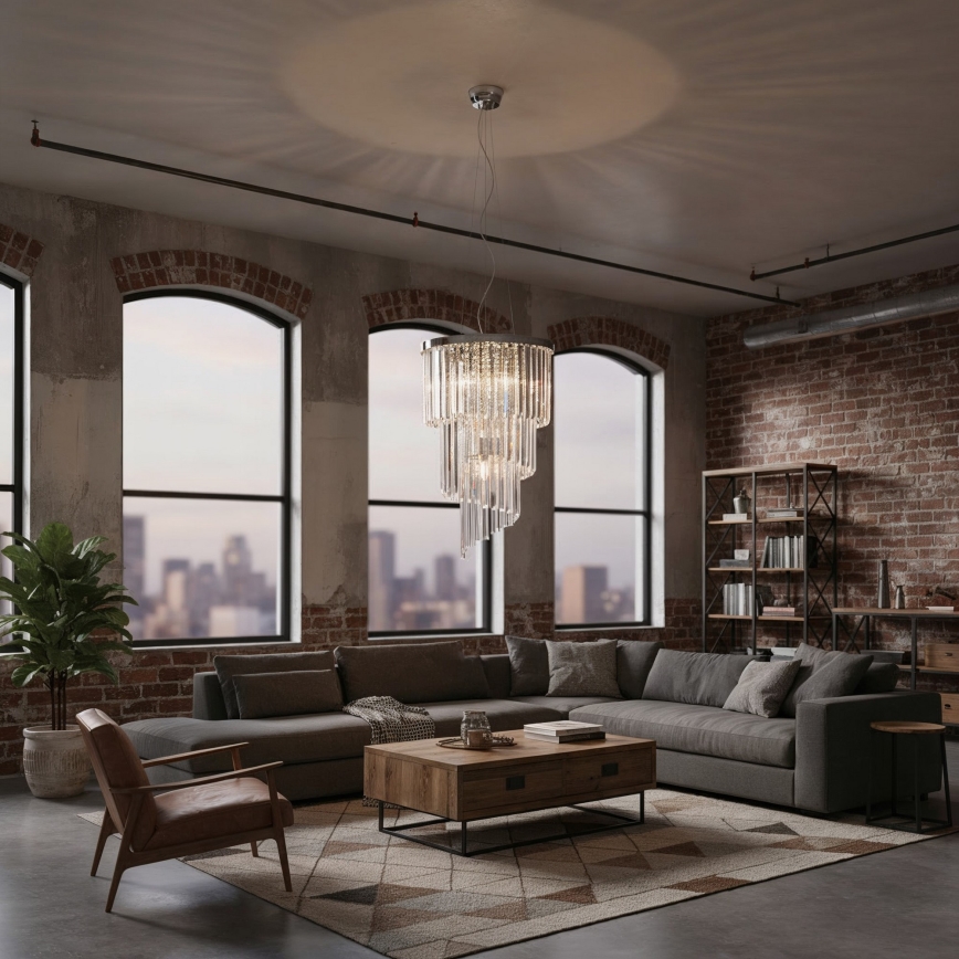 Ideal Lux - Suspension filaire en cristal CARLTON 8xE14/40W/230V d. 40 cm chrome brillant