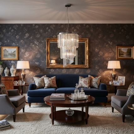 Ideal Lux - Suspension filaire en cristal CARLTON 8xE14/40W/230V d. 40 cm chrome brillant