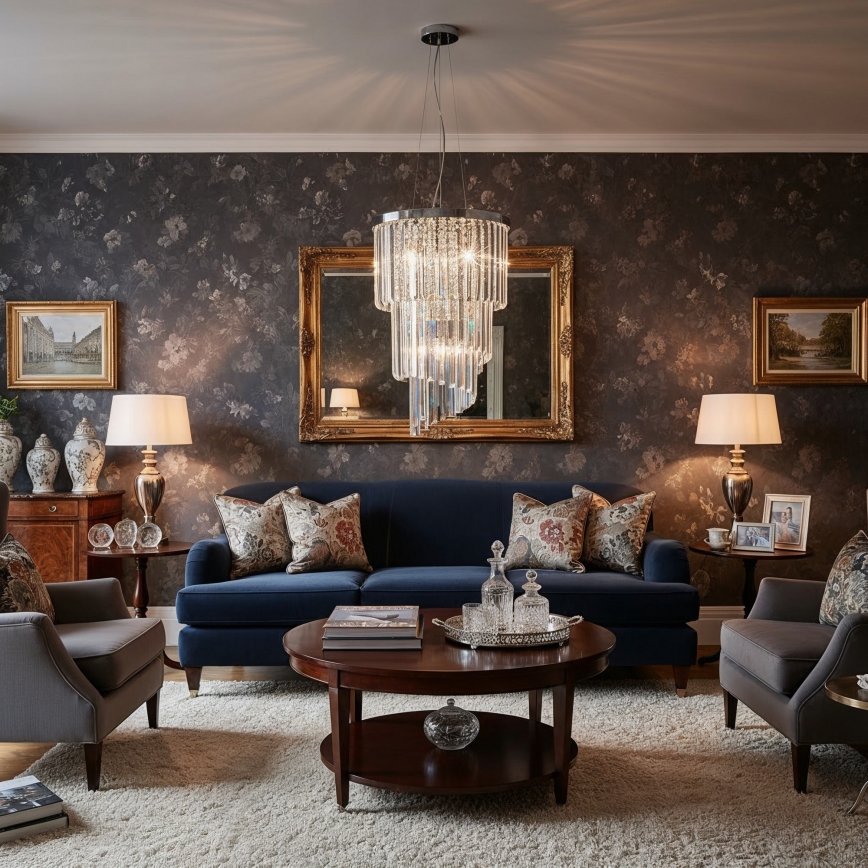 Ideal Lux - Suspension filaire en cristal CARLTON 8xE14/40W/230V d. 40 cm chrome brillant