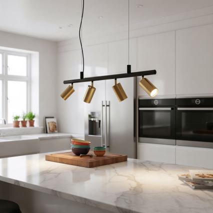 Ideal Lux - Suspension filaire LED DYNAMITE 4xGU10/7W/230V CRI 90 noir/laiton