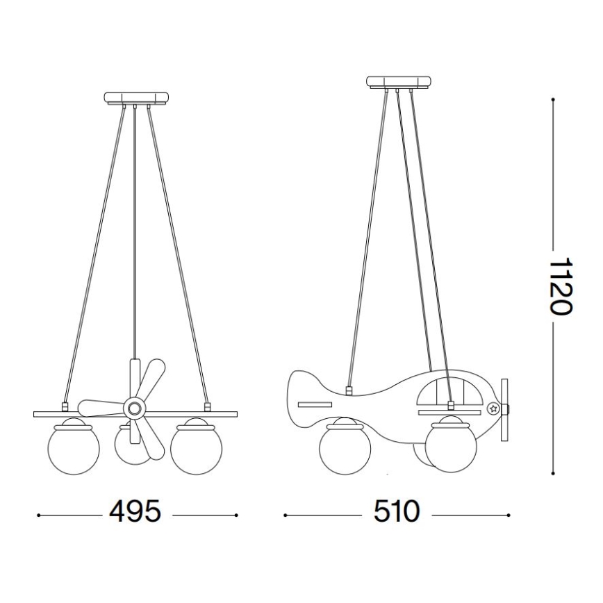 Ideal Lux - Suspension pour enfant AVION sur câble 3xE14/28W/230V bleu