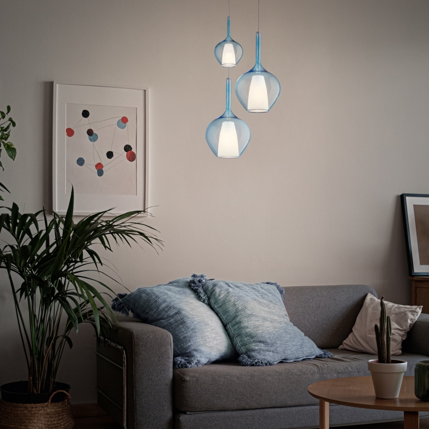 Ideal Lux - Suspension sur câble KALIQUE 1xE27/42W/230V Ø 18 cm bleu fumé