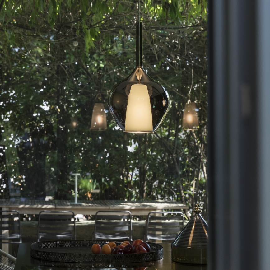 Ideal Lux - Suspension sur câble KALIQUE 1xE27/42W/230V Ø 18 cm noir fumé