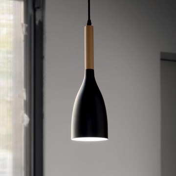 Ideal Lux - Suspension sur câble MANHATTAN 1xE14/40W/230V Ø 11 cm noir/hêtre