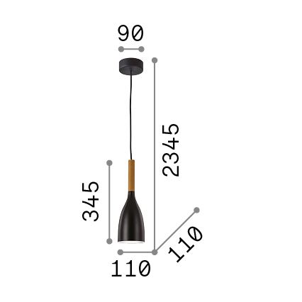Ideal Lux - Suspension sur câble MANHATTAN 1xE14/40W/230V Ø 11 cm noir/hêtre