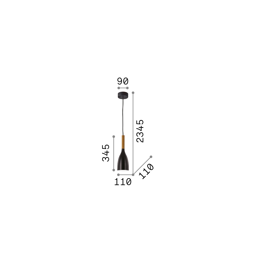 Ideal Lux - Suspension sur câble MANHATTAN 1xE14/40W/230V Ø 11 cm noir/hêtre