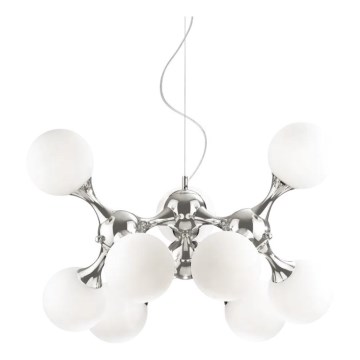 Ideal Lux - Suspension sur câble NODI 9xE14/28W/230V Ø 80 cm chrome brillant/blanc