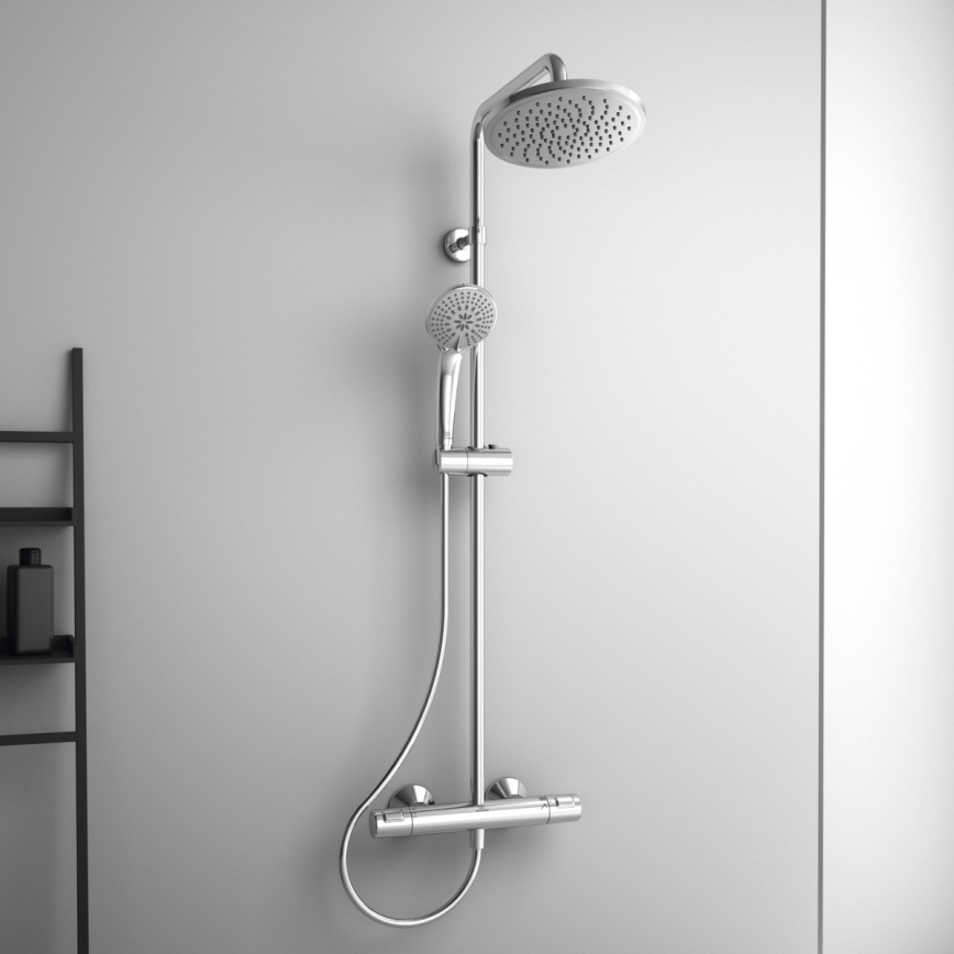 Ideal Standard A7208AA - Ensemble de douche avec mitigeur thermostatique CERATHERM T25, finition chrome brillant