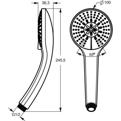Ideal Standard B9403AA - Pommeau de douche à main IDEALRAIN, chrome brillant