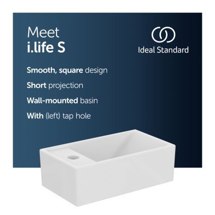 Ideal Standard E211301 - Lavabo suspendu I.LIFE S 37 x 21 cm en céramique, blanc