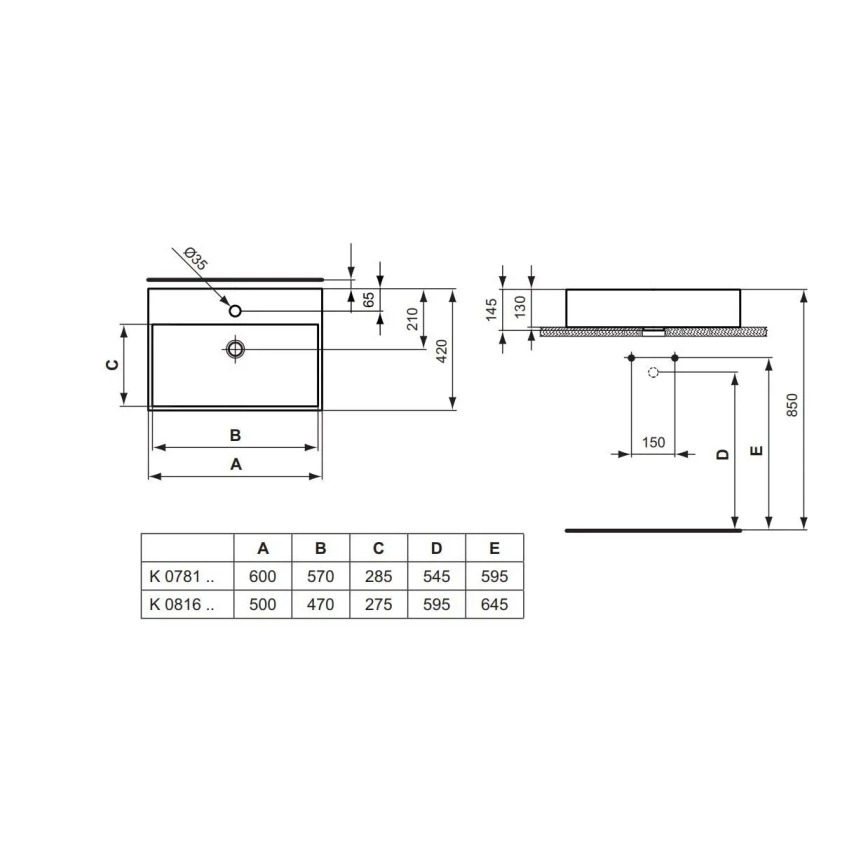 Ideal Standard K081601 - Lavabo à poser STRADA 50x42 cm céramique/blanc