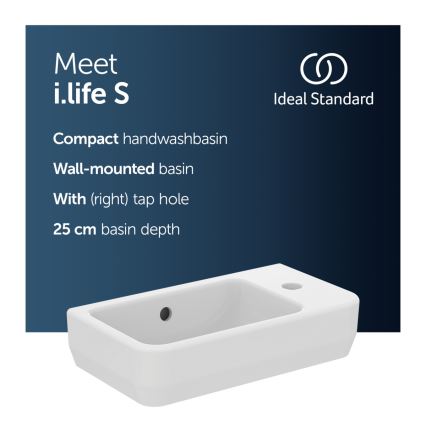 Ideal Standard T458601 - Lavabo suspendu I.LIFE S 45 x 25 cm en céramique, blanc