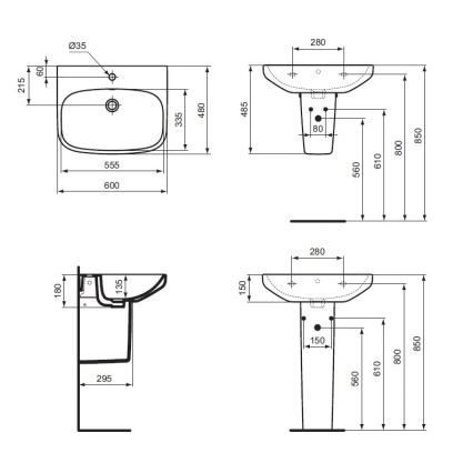 Ideal Standard T470501 - Lavabo suspendu I.LIFE A 60x48 cm céramique/blanc