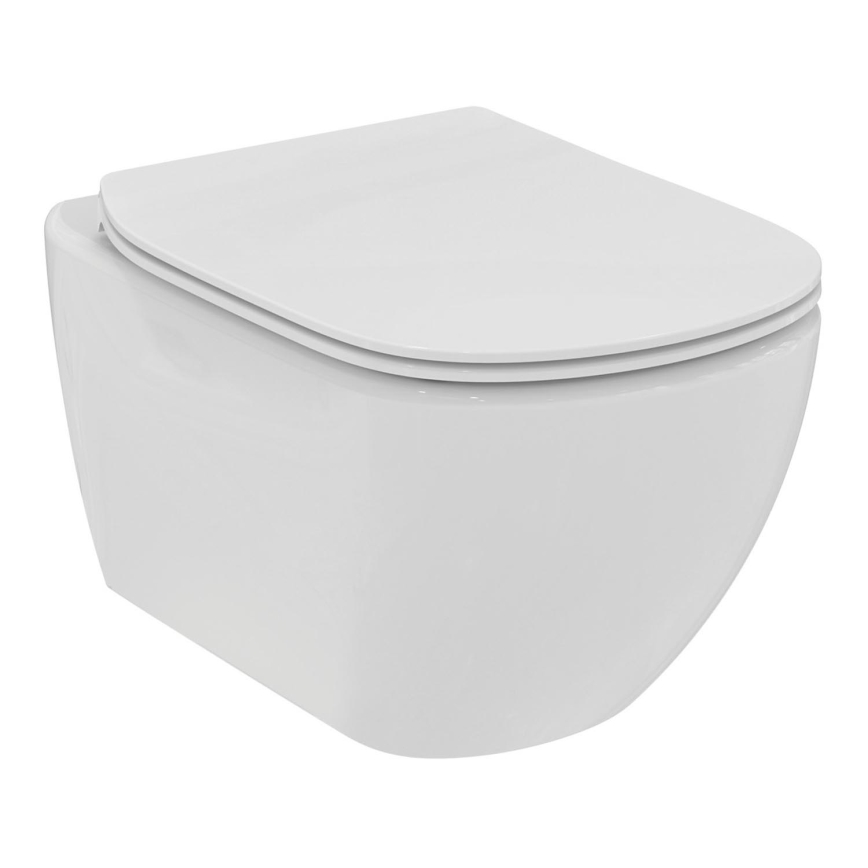 Ideal Standard T536001 - WC suspendu sans bride avec abattant à fermeture douce SoftClose TESI, céramique/blanc