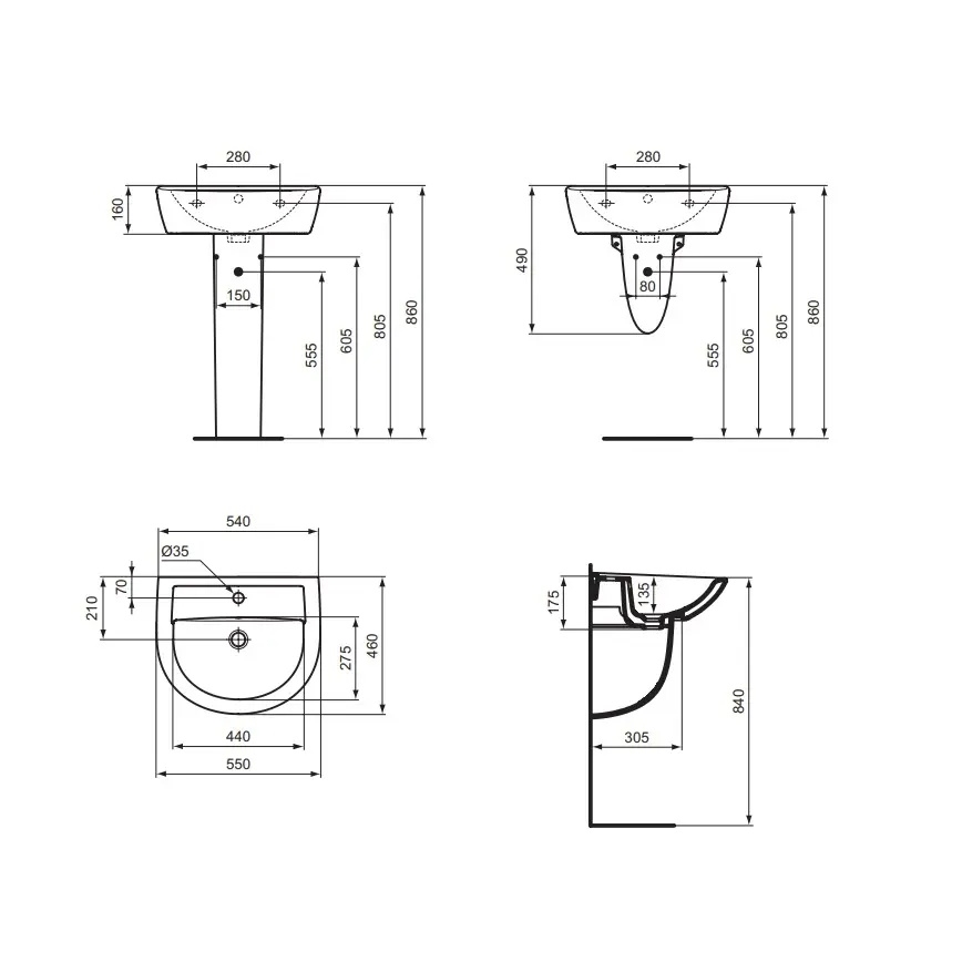 Ideal Standard W332601 - Lavabo suspendu EUROVIT 55 x 46 cm céramique/blanc