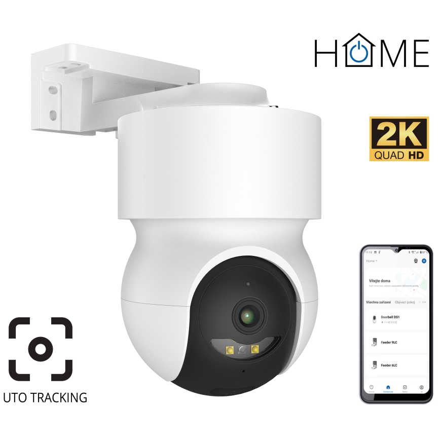 Caméra extérieure intelligente 2K avec capteur de mouvement 12V IP65 Wi‑Fi blanche