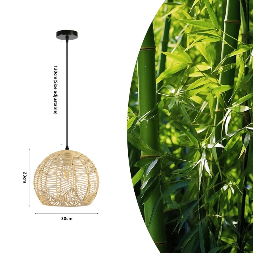 Suspension filaire PELO 1xE27/40W/230V d. 30 cm rotin