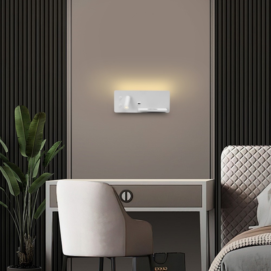 Immax 08285L - Spot mural avec tablette, port USB et charge sans fil Be PREPARE LED/3W/230V + LED/3W blanc