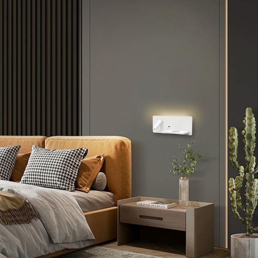 Immax 08285L - Spot mural avec tablette, port USB et charge sans fil Be PREPARE LED/3W/230V + LED/3W blanc