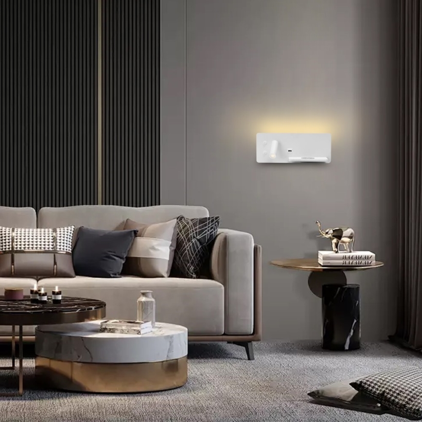 Immax 08285L - Spot mural avec tablette, port USB et charge sans fil Be PREPARE LED/3W/230V + LED/3W blanc