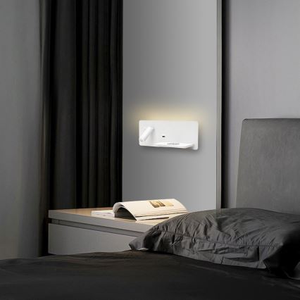 Immax 08285L - Spot mural avec tablette, port USB et charge sans fil Be PREPARE LED/3W/230V + LED/3W blanc