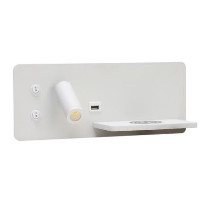 Immax 08285L - Spot mural avec tablette, port USB et charge sans fil Be PREPARE LED/3W/230V + LED/3W blanc