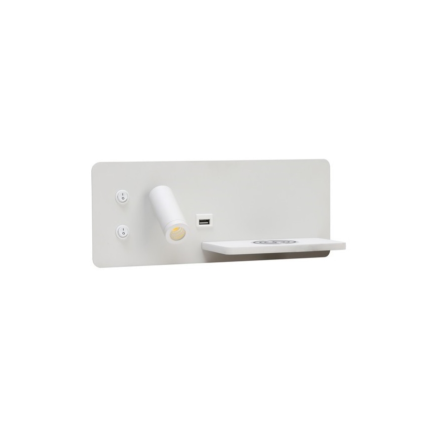Immax 08285L - Spot mural avec tablette, port USB et charge sans fil Be PREPARE LED/3W/230V + LED/3W blanc