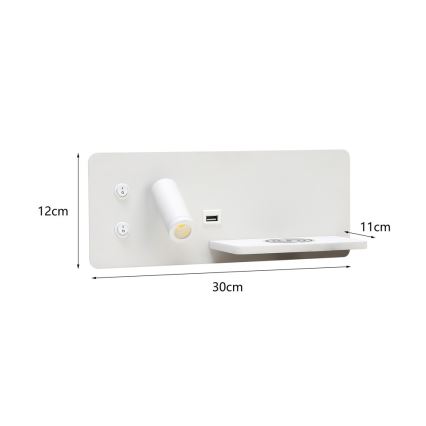 Immax 08285L - Spot mural avec tablette, port USB et charge sans fil Be PREPARE LED/3W/230V + LED/3W blanc