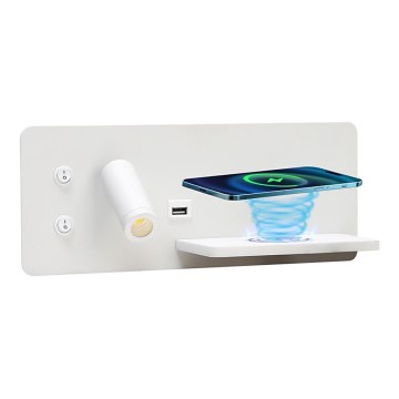 Immax 08285L - Spot mural avec tablette, port USB et charge sans fil Be PREPARE LED/3W/230V + LED/3W blanc