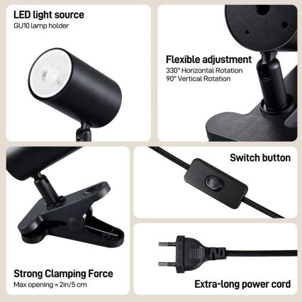 Lampe à pince PUNTO 1xGU10/9W/230V noire