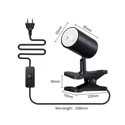 Lampe à pince PUNTO 1xGU10/9W/230V noire