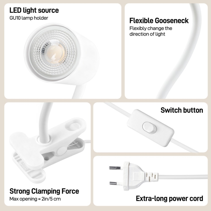 Lampe flexible à pince PUNTO 1xGU10/9W/230V blanche