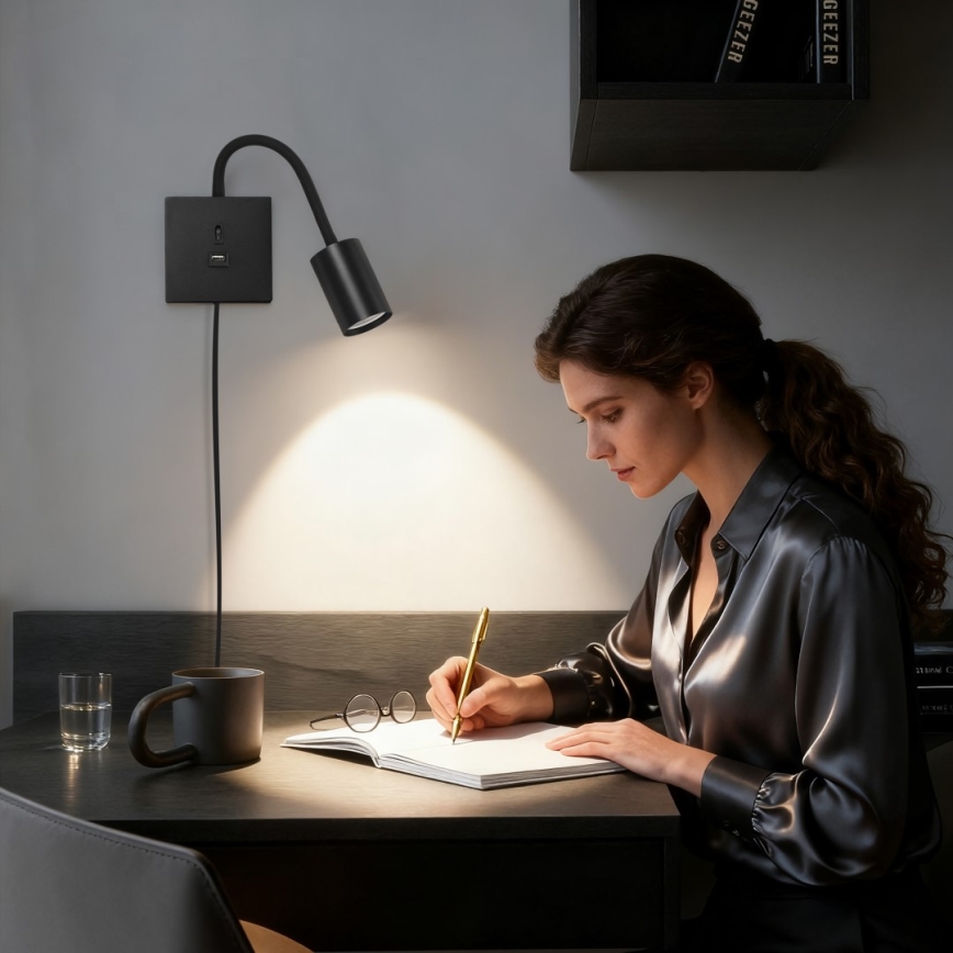 Lampe murale PUNTO avec port USB 1xGU10/9W/230V noire