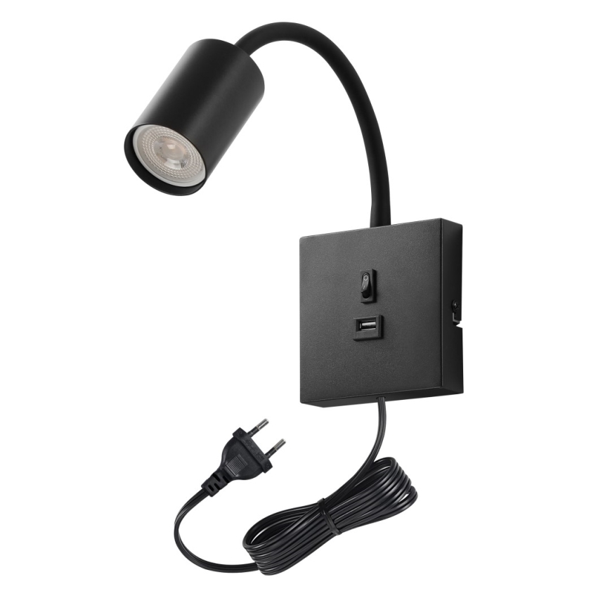 Lampe murale PUNTO avec port USB 1xGU10/9W/230V noire
