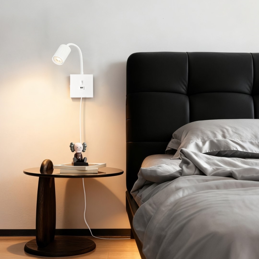 Applique murale PUNTO avec port USB 1xGU10/9W/230V blanche