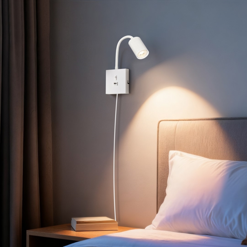 Applique murale PUNTO avec port USB 1xGU10/9W/230V blanche