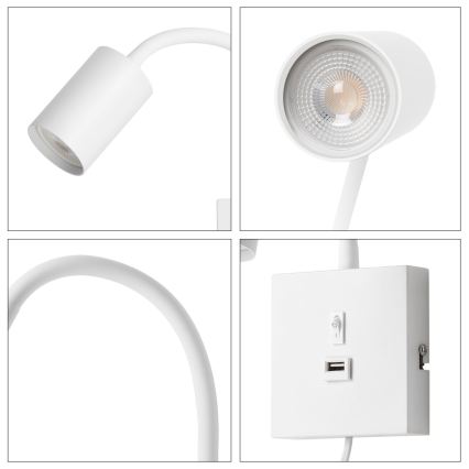 Applique murale PUNTO avec port USB 1xGU10/9W/230V blanche