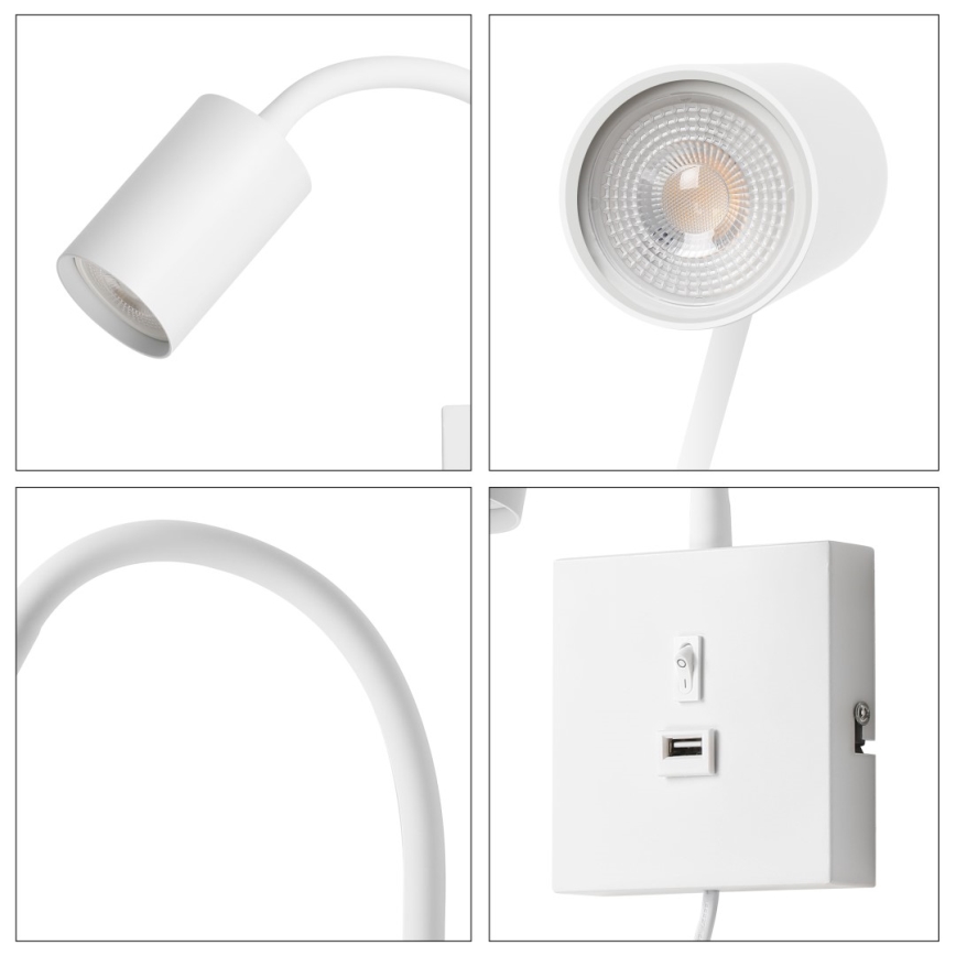 Applique murale PUNTO avec port USB 1xGU10/9W/230V blanche