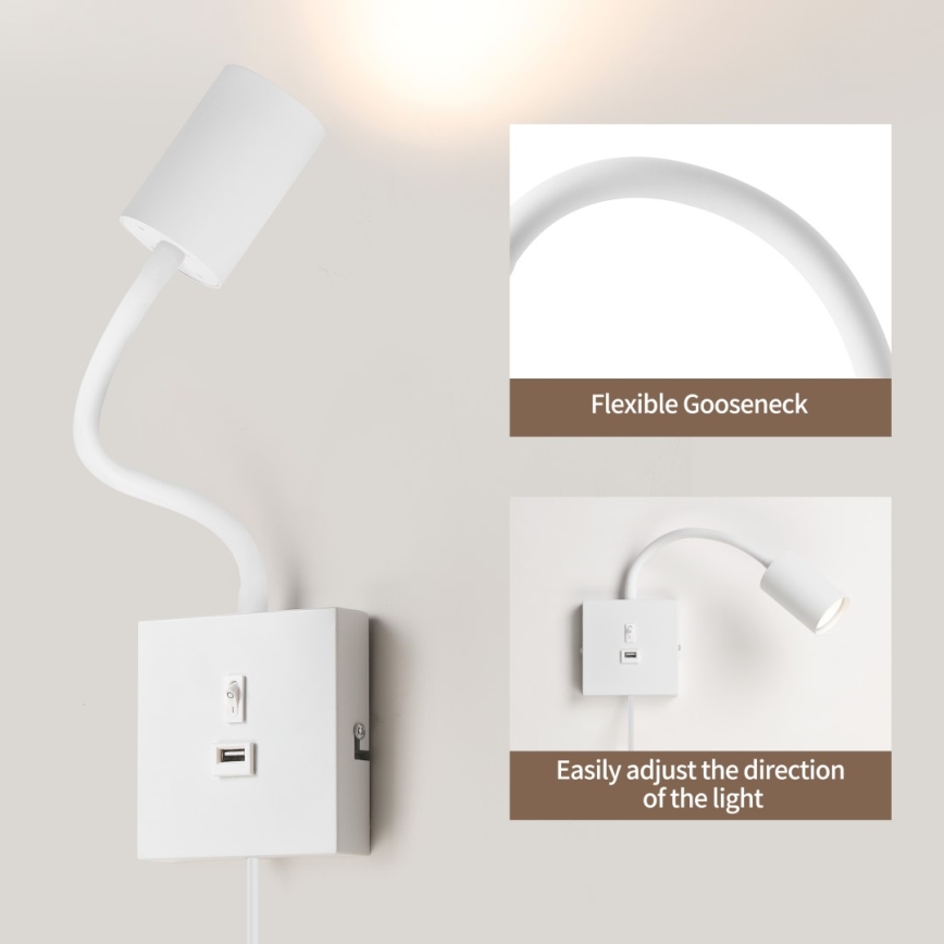 Applique murale PUNTO avec port USB 1xGU10/9W/230V blanche