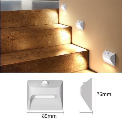Immax 08308L - Luminaire d'escalier LED rechargeable avec capteur de mouvement et capteur crépusculaire STEP LIGHT LED/0,3W/3,7V 2200 mAh IP53 blanc