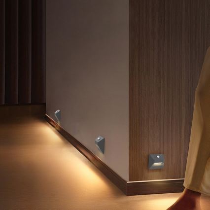 Luminaire d'escalier LED rechargeable avec détecteur de mouvement et détecteur crépusculaire STEP LIGHT LED/0,3W/3,7V 2200 mAh IP53 gris
