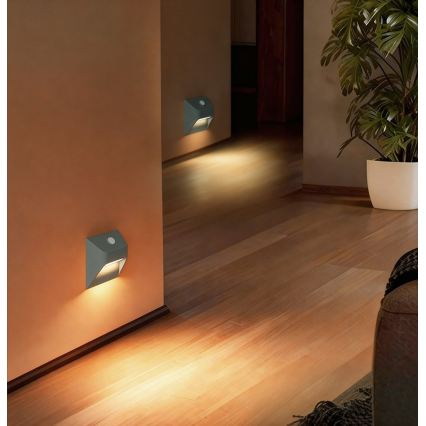 Immax 08309L - Luminaire d'escalier LED rechargeable avec détecteur de mouvement et capteur crépusculaire STEP LIGHT LED/0,3W/3,7V 2200 mAh IP53 gris